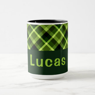 Elegant Pea Green Kariert Monogram 15 oz Tasse