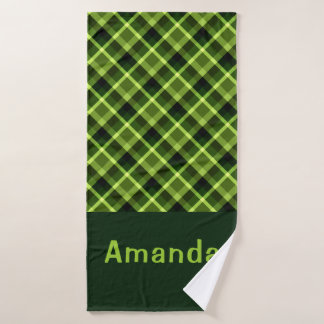 Élégant Pea vert Plaid Monogramme serviette de bai