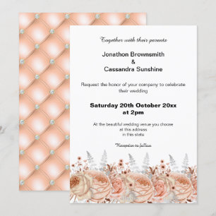 ELEGANT PEACH APRICOT FLORAL DIAMOND WEDD EINLADUNG