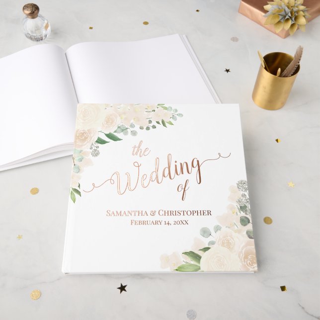Elegant Peach Boho Blumenzwiebelwald Hochzeit Gästebuch (Vorderseite Offen)