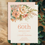 Elegant Peach Cream Floral 60. Geburtstag Einladung<br><div class="desc">Elegante Pfirsich und cremefarbene Aquarell Blumen und Blätter 60. Geburtstagsfeier Einladung für Frauen. Wenden Sie sich an mich,  um Hilfe bei Ihren Anpassungen zu erhalten oder um zusätzliche Matching- oder Koordinierungsstellen von Zazzle-Produkten für Ihre Veranstaltung(en) anzufordern.</div>