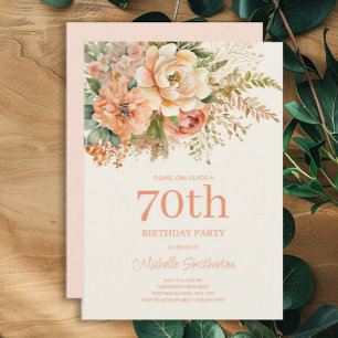Elegant Peach Cream Floral 70. Geburtstag Einladung