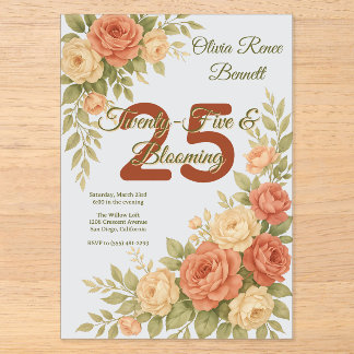 Elegant Peach & Cream Floral Birthday Acryleinladungen