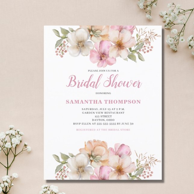 Élégant Peach Floral Bridal Shower Invitation (Créateur téléchargé)