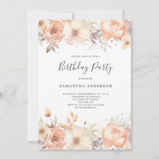 Elegant Peach Floral Geburtstag Einladung