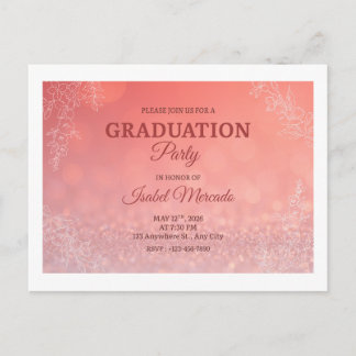 Elegant Peach Floral  Graduation Party  Invitation Postkarte