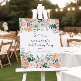 Elegant Peach Floral Leaf 80. Geburtstagsparty Unt Poster