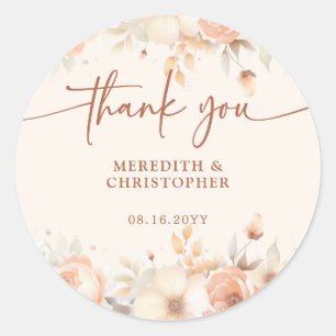 Elegant Peach Floral Vielen Dank Gastgeschenk Hoch Runder Aufkleber
