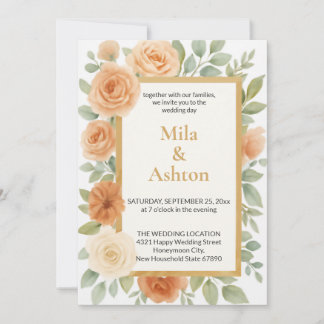 Elegant Peach Floral Wedding Invitation – Editable Einladung