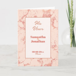 Elegant Peach Marble Hochzeit seiner Vows Card Dankeskarte