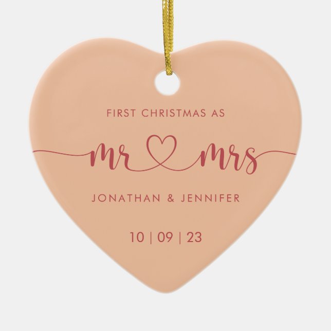 Elegant Peach Newlyweds Wedding Foto Keramik Ornament (Vorne)
