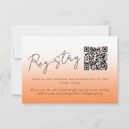 Elegant Peach Orange Fuzz QR Code Wedding Registry RSVP Karte