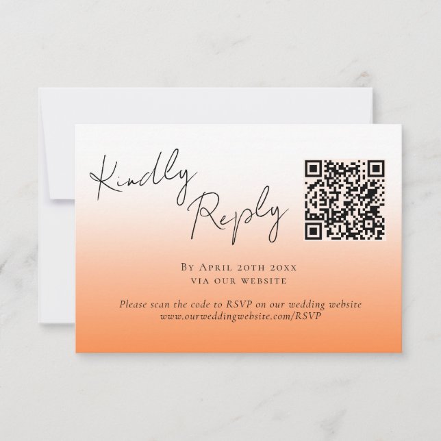 Elegant Peach Orange Fuzz QR Code Wedding RSVP (Vorderseite)