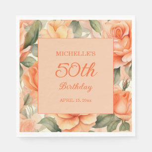 Elegant Peach Orange Rose 50. Geburtstag Serviette
