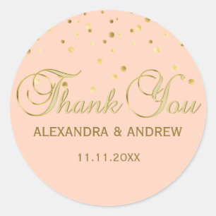 Elegant PEACH Pink Gold Wedding Vielen Dank Runder Aufkleber