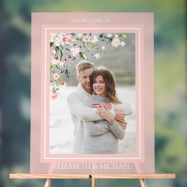 Elégant Peach rose aquarelle Floral Mariage photo (Neutre)