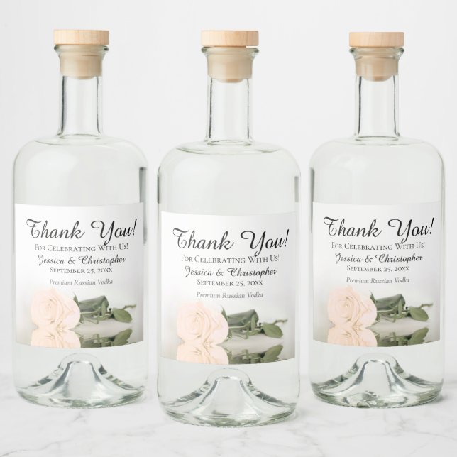 Elegant Peach Rose Chic Wedding Vielen Dank Alkoholflaschenetikett (Flaschen)