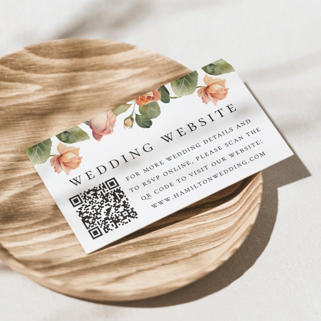 Elegant Peach Rose Wedding Website QR Code Begleitkarte (Von Creator hochgeladen)