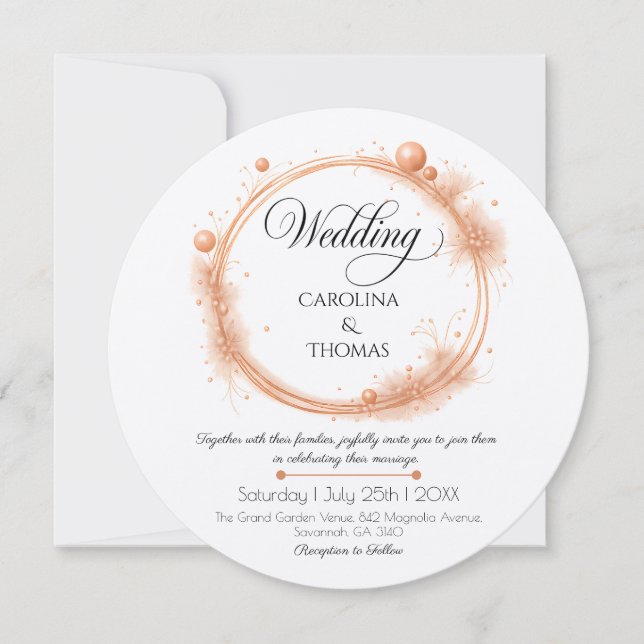 Elegant Peach Sparkle Wedding Script Calligraphy Einladung (Vorderseite)