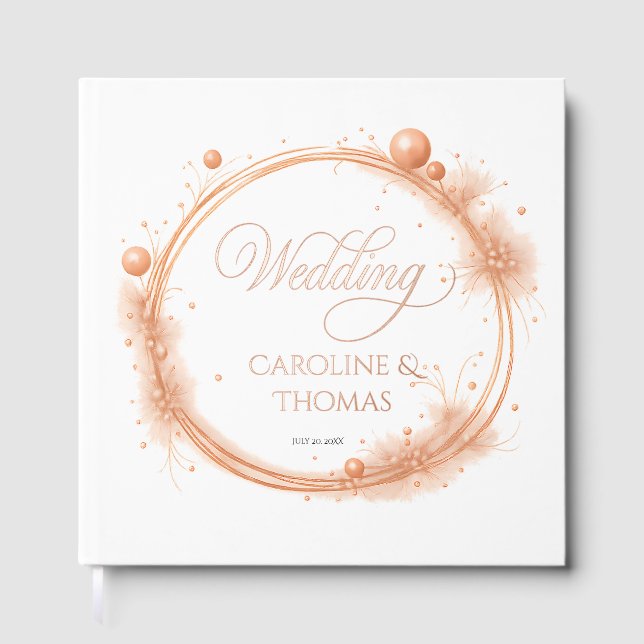 Elegant Peach Sparkle Wedding Script Calligraphy Gästebuch (Vorderseite)