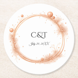 Elegant Peach Sparkle Wedding Script Calligraphy Runder Pappuntersetzer