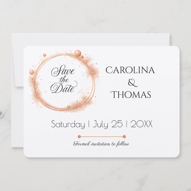 Elegant Peach Sparkle Wedding Script Calligraphy Save The Date (Vorderseite)