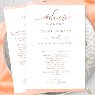 Elégant Peach Watercolor Programme de mariage cadr