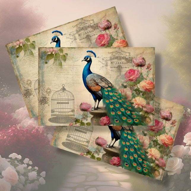 Elegant Peacock Birdcage Floral Ephemera Decoupage Seidenpapier (Von Creator hochgeladen)