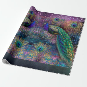 Elegant Peacock Feather Glitzer Moody Decoupage Wr Geschenkpapier