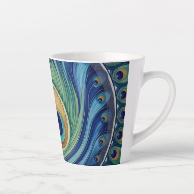 Elegant Peacock Feather Mandala Milchtasse (Rechts)