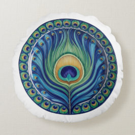 Elegant Peacock Feather Mandala Rundes Kissen