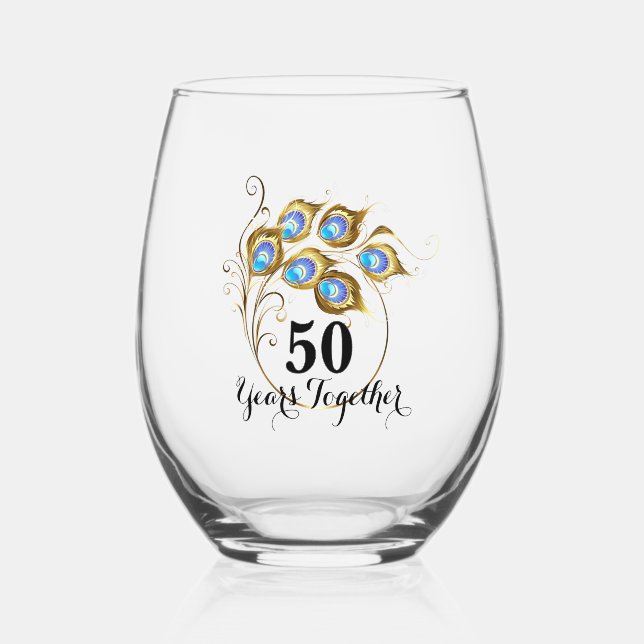 Elegant Peacock Feathers 50 Jahre alt Weinglas Ohne Stiel (Vorderseite)