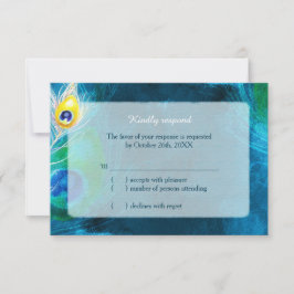 Elegant Peacock Feathers Blue Wedding RSVP