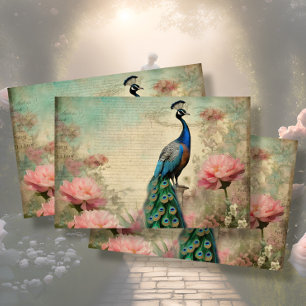 Elegant Peacock Floral French Ephemera Seidenpapier