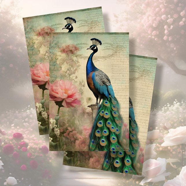 Elegant Peacock Floral French Ephemera Seidenpapier (Von Creator hochgeladen)