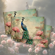 Elegant Peacock Floral French Ephemera