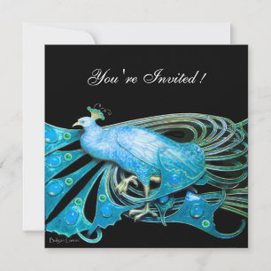 ELEGANT PEACOCK IN BLAU SCHWARZ AQUAMARINE WEDDER EINLADUNG
