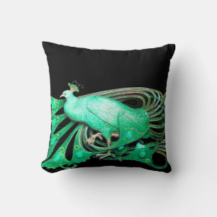 ELEGANT PEACOCK IN GRÜNEM SCHWARZ KISSEN