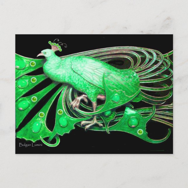 ELEGANT PEACOCK IN GRÜNEM SCHWARZ POSTKARTE (Vorderseite)