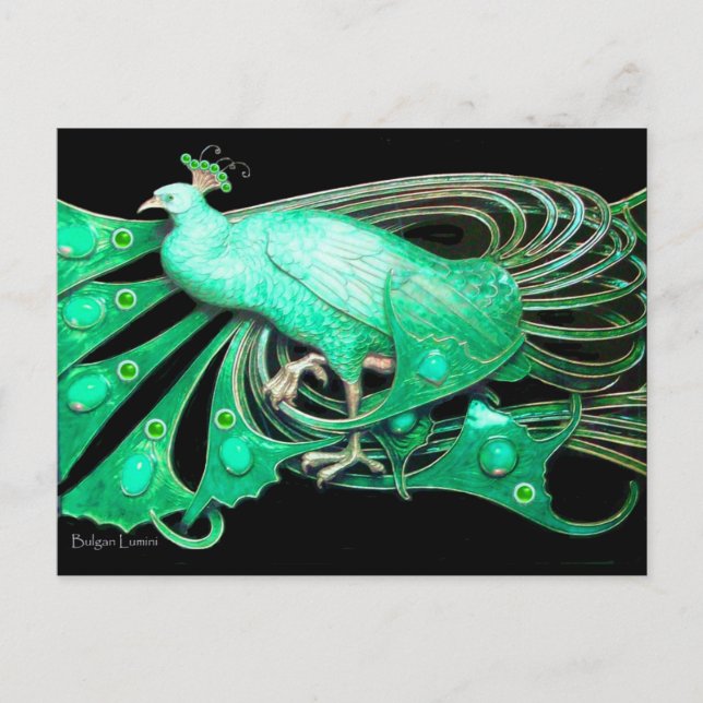 ELEGANT PEACOCK IN GRÜNEM SCHWARZ POSTKARTE (Vorderseite)