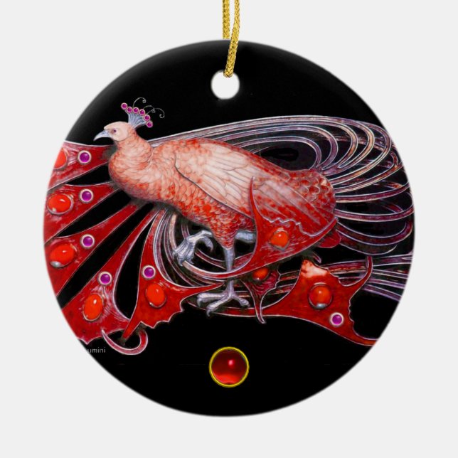 ELEGANT PEACOCK IN RED RUBY KERAMIKORNAMENT (Vorne)