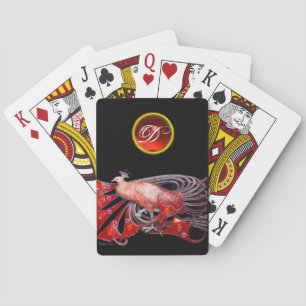ELEGANT PEACOCK IN RED RUBY MONOGRAM SPIELKARTEN