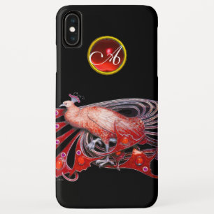ELEGANT PEACOCK IN RED, RUBY MONOGRAMM iPhone XS MAX HÜLLE