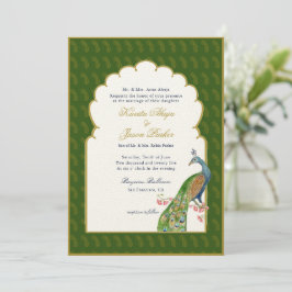 Elegant Peacock Indische Hochzeit Dunkelgrün Einladung