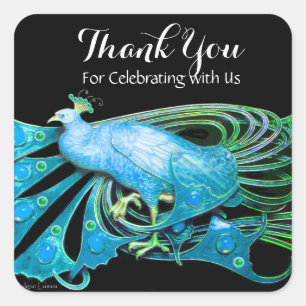 ELEGANT PEACOCK JEWEL IN AQUAMARIN BLAU, SCHWARZ V QUADRATISCHER AUFKLEBER