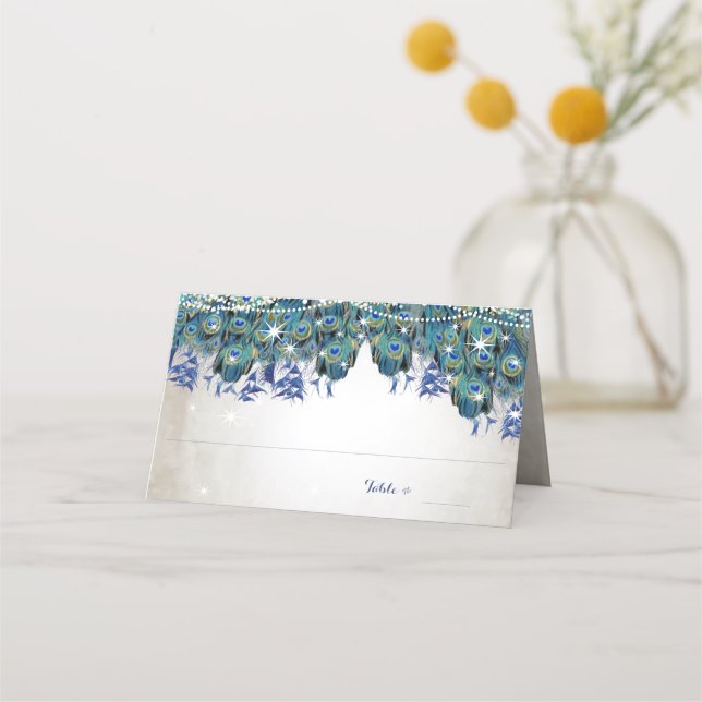 Elégant Peacock Navy Rustic Luxe Cartes de Place (Devant)
