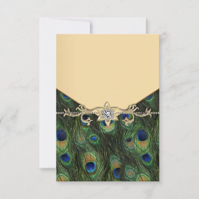 Elégant Peacock Or Invitations de mariage (Devant)
