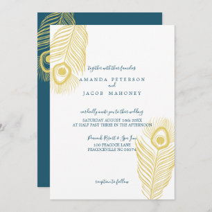 Elégant Peacock Or Invitations de mariage