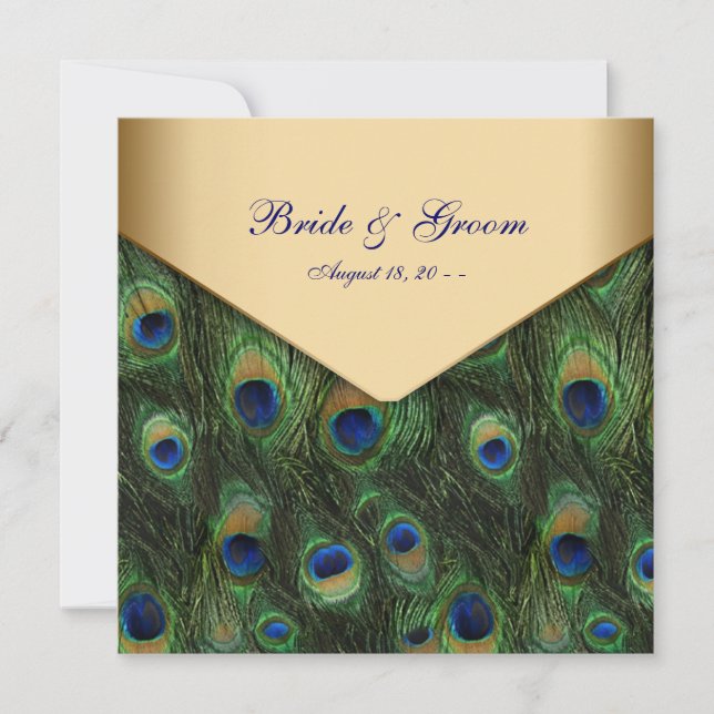 Elégant Peacock Or Invitations de mariage (Devant)