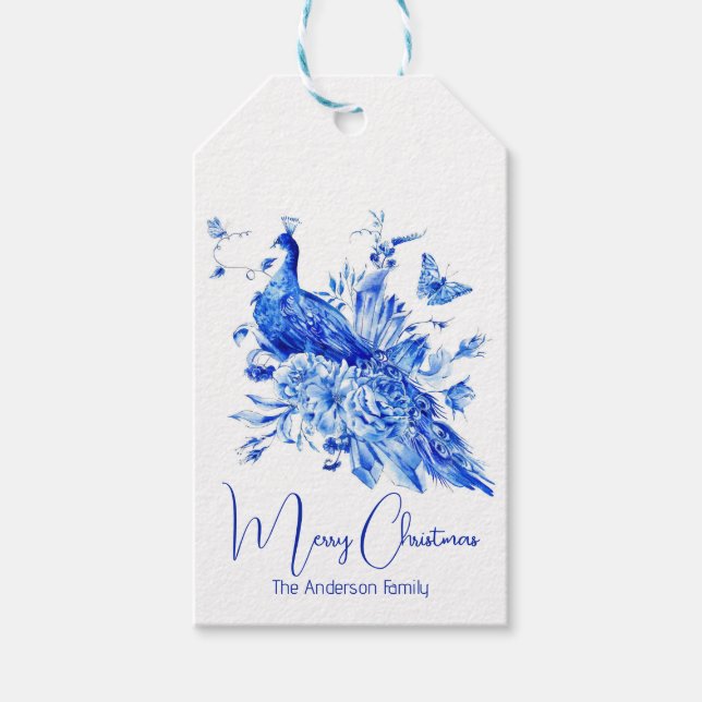 Élégant Peacock personnalisé étiquette cadeau de N (Devant)